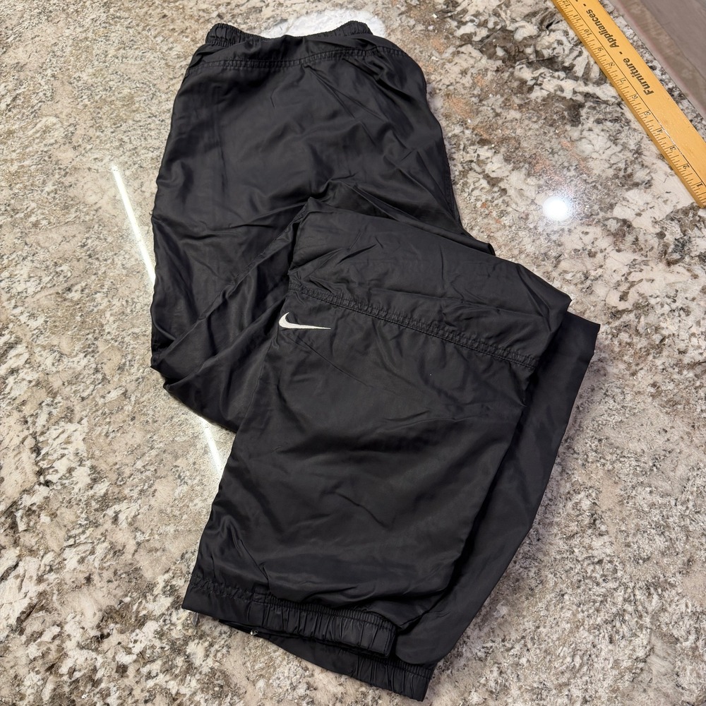 Vintage 1990s Nike Black Windbreaker Track Pants Large Embroidered Swoosh Logo